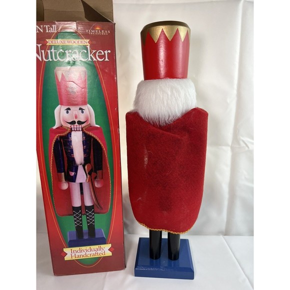 Timeless Treasures 20" Deluxe Wooden Nutcracker Soldier W/Red‎ Cape Handcrafted - Picture 5 of 9